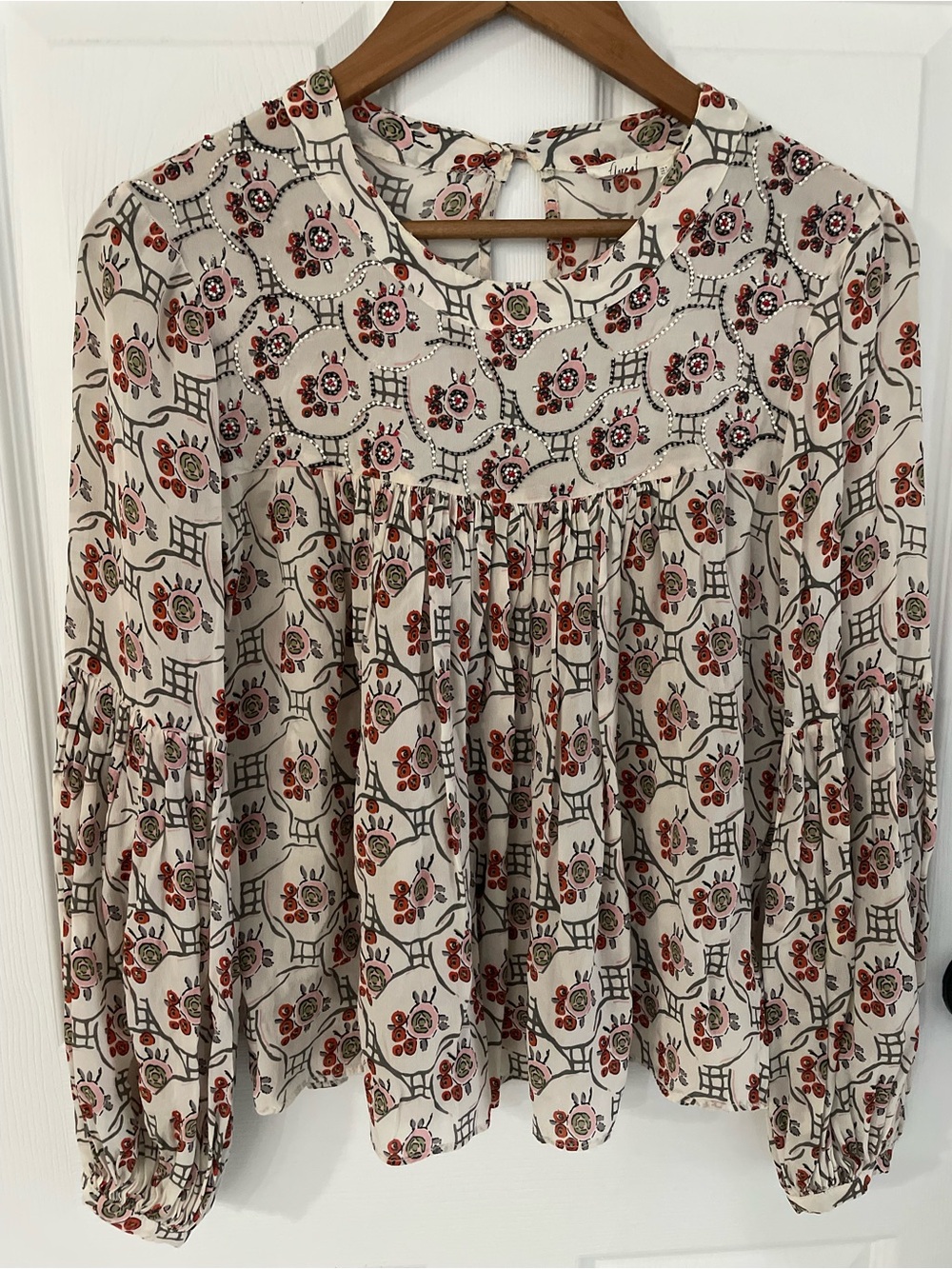 Anthropologie Floreat Beaded Floral Boho Blouse 8